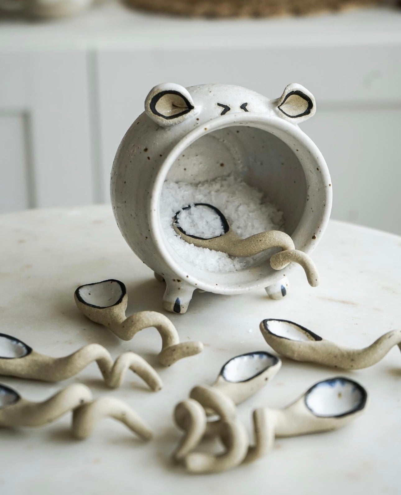 ceramic salt pig and spoon